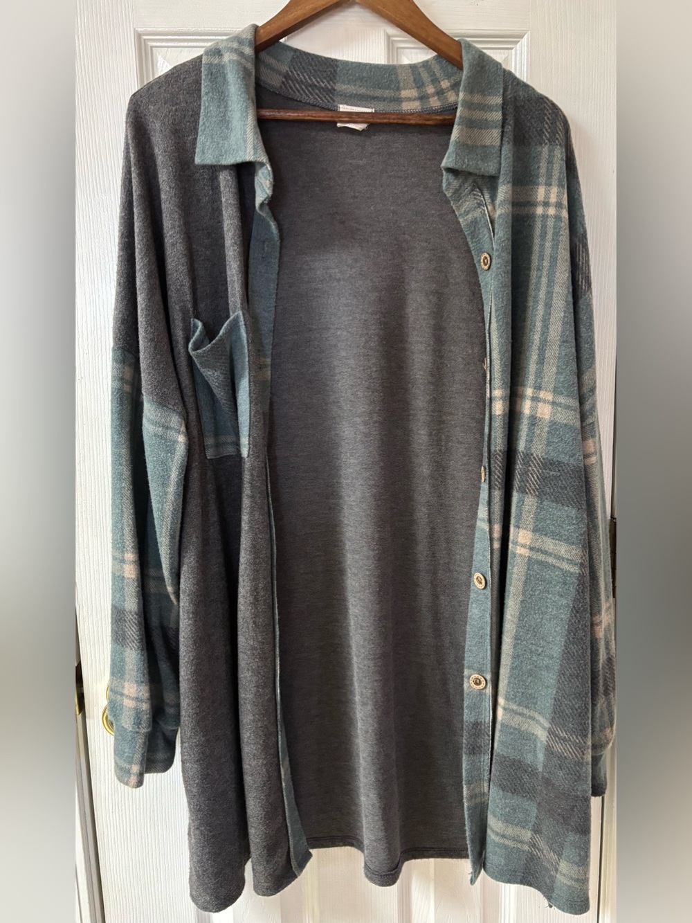 Lovely Melody Gray and Teal Plaid Button-Up Cardigan